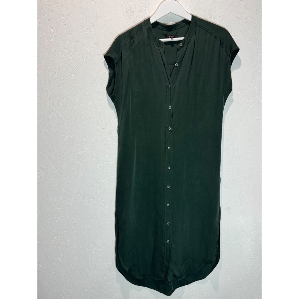 Quince Washable Stretch Silk Midi Shirt Dress Forest Green Womens XS LB61414